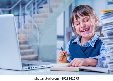 Returning To Work After Quarantine. Humorous Portrait Of Very Happy Business Girl Finally Going Back To Work In The Office.