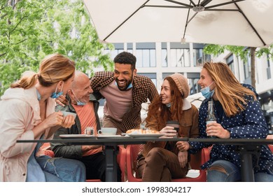 Reunion Of Family Outdoors In City, Life After Covid-19 Vaccination And Back To Normal Concept.