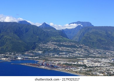 Reunion island city of Saint Denis and Le Port with mountain landscape - Shutterstock ID 2179325217
