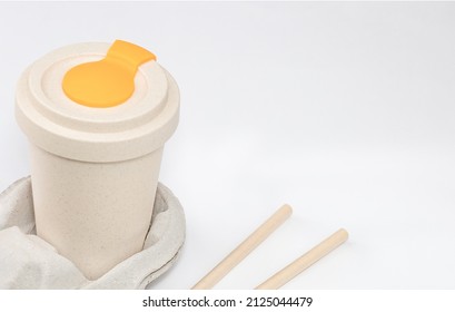  Reusable Bamboo Coffe Cup On White Background 