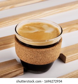 Reusable Coffee Eco Cup. Toughened Glass Cup & Natural Cork Band. Secure Silicon Lid. Friendly, Spill Proof Travel Mug With Lid | Black. Keep Cup. Burlap, Coffee Beans, Coffee Horn