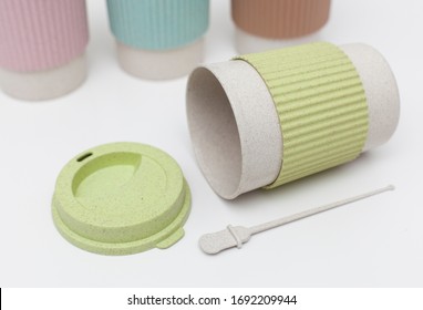 Reusable Cup Of Wheat Straw And Bamboo For Coffee, Tea, Takeaway Drink. Save Nature From Disposable Plastic, Close-up