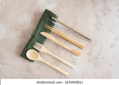 Reusable Cutlery Set, Knife Fork Spoon, Chopsticks  And Bamboo Straw With Storage Bag. Zero Waste And Eco Friendly Travel Utensils