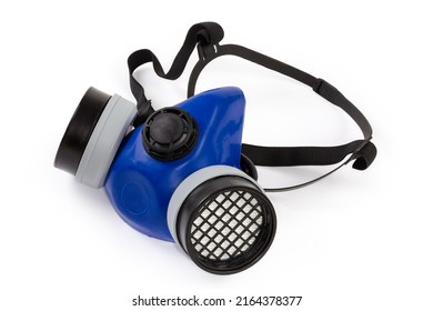 Reusable half-face elastomeric air-purifying respirator with replaceable filters on a white background - Shutterstock ID 2164378377
