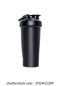 Reusable mug and tumbler. Black color sport flask isolated on a white background.
