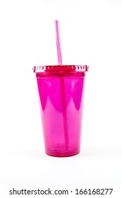 A Reusable Plastic Cold Cup With A Straw