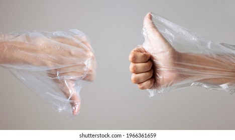 Reuse plastic concept, Thumbs up and Thumbs down, Ideas for The good and the bad of plastic bag bans, Debating between Global warming, Reduce or Repurpose of Plastic bag or polybag, Anti-plastic 