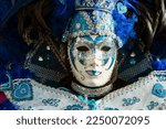Reveller In Traditional Elaborate Mask And Costume At The Annual Venice Carnival (Carnevale di Venezia). Venice, Veneto, Italy, Europe -06.02.2016