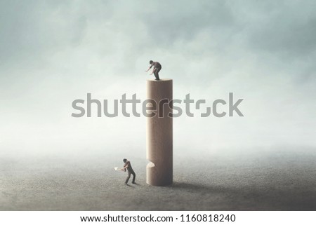 revenge for inequality between people, man with axe cutting wooden tower