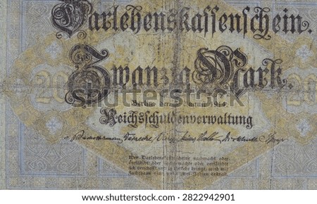 Reverse of 20 Reichsmark banknote printed by Germany in 1914 that shows Numeral value