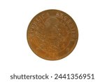 Reverse of Argentina coin 2 centavos 1891, isolated in white background. Close up view.