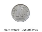 Reverse of Estonia coin 10 senti 1931, isolated in white background. Clouse up view.