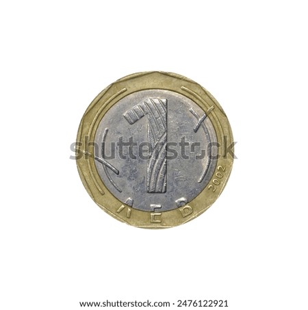 Reverse of One Lev coin made by Bulgaria in 2002, that shows Numeral value