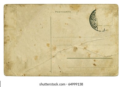 Reverse side of an old postal card over white background