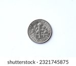 the reverse of an uncirculated 2005 US one dime coin with minor scuffs and scratches, close-up on a white background