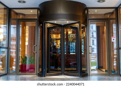 revolving door at the entrance to the building