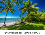 Rex Smeal Park in Port Douglas with tropical palm trees and beach, Australia