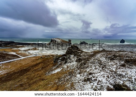 reykjanes peninsula coast landscape in Iceland winter time .