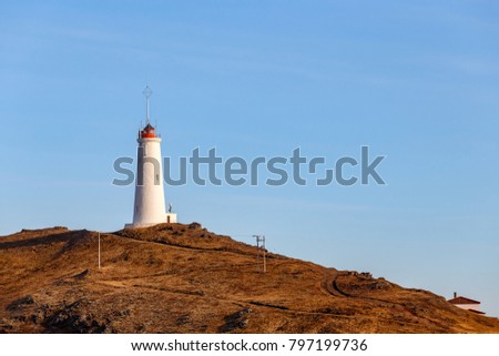 Reykjanesviti or Reykjanes Lighthouse, Reykjanes peninsula, Iceland. It is the oldest lighthouse in Iceland.