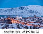 Reykjavik, capital city in Iceland in winter at evening