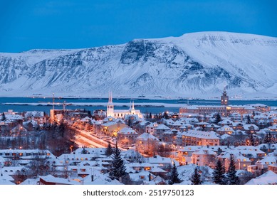 Reykjavik, capital city in Iceland in winter at evening - Powered by Shutterstock