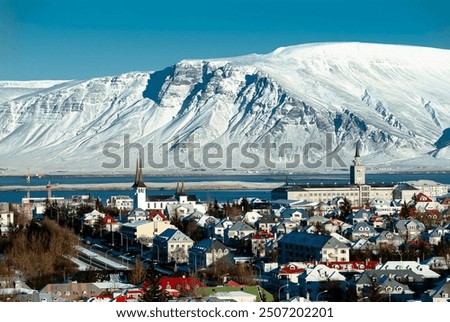 Reykjavik, capital city of Iceland, at winter.