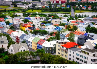 Reykjavik City Aerial View Of Colorful Houses, Iceland