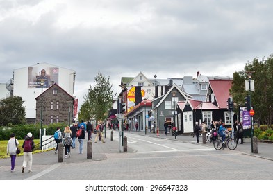 Reykjavik, Iceland, August, 28, 2014. People Walking In The Center Of Reykjavik