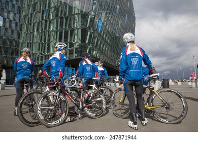 REYKJAVIK, ICELAND - June 19, 2013: Female participants wait for the start of Wow Cyclothon, a non-stop relay bike race around Iceland held annually on June 19, 2013