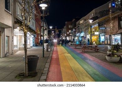 Reykjavik. Iceland.22.12.2021. City On Christmas Eve, Decorated Streets With Lights