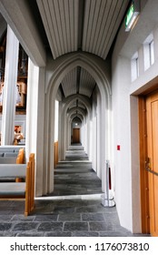 Reykjavik/Iceland-April 21,2018: Interior View Of The Evangelical Lutheran Church Or Hallgrímskirkja Designed By Guðjón Samúelsson In Reykjavik.