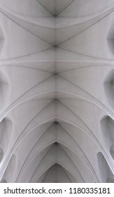 Reykjavik/Iceland-April 21,2018: Interior View Of The Evangelical Lutheran Church Or Hallgrímskirkja Designed By Guðjón Samúelsson In Reykjavik. Ceiling Structure Of Hallgrímskirkja Church.