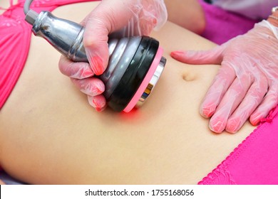 Rf skin tightening, belly. Hardware cosmetology. Body care. Non surgical body sculpting. Ultrasound cavitation body contouring treatment, anti-cellulite and anti-fat therapy in beauty salon. 