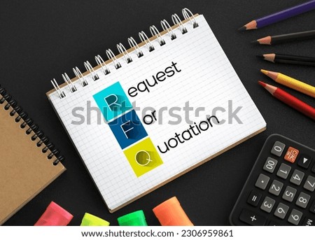 RFQ - Request For Quotation acronym on notepad, business concept background
