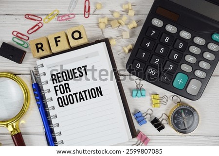 RFQ - Request For Quotation acronym on notepad, Business and Financial concept background