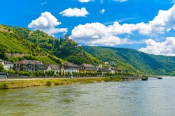 Rhein Rhine River In Loreley, Kaub, Rhein-Lahn-Kreis, Rhineland-Palatinate, Rheinland-Pfalz, Germany.