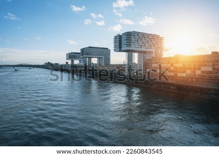 Rheinauhafen Skyline at Rhine River with Kranhaus Buildings - Cologne, Germany