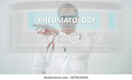 RHEUMATOLOGY Tab And A Doctor In Front Of A Modern Medical Display