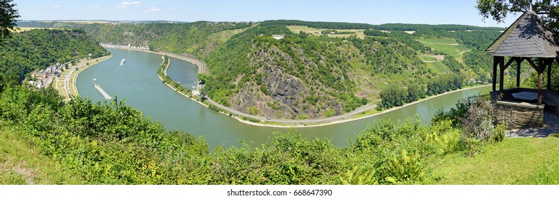 Rhine river in germany with lorelei rock - beautiful summer panorama view