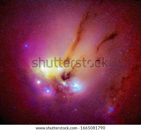 The Rho Ophiuchi cloud complex. Dark nebula of gas and dust. Long exposure photograph.	
