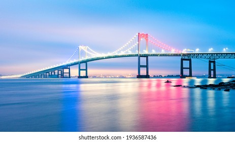 Rhode Island Bridge In Red, White And Blue