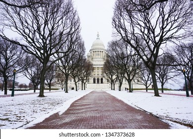 Rhode Island State House In Winter