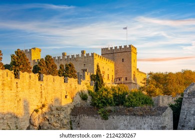 Rhodes Fortress At Sunset, Dodecanese Islands, Greece