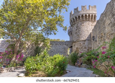 Rhodos, Greece - August 2016: Inner Courtyard In The Palace Of The Grand Master Of Knights, After The Grand Gate DAmboise, In Rhodes, Rhodes Island