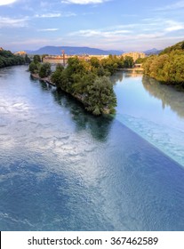 Rhone And Arve River Confluence By Sunset, Geneva, Switzerland, HDR