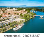 Rhone river aerial panoramic view in Avignon. Avignon is a city on the Rhone river in southern France.