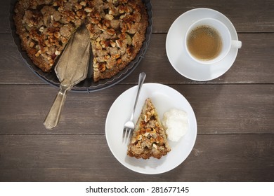 Rhubarb Crumble Cake And Coffee Cup