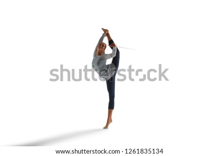 Rhythmic gymnast isolated on  white