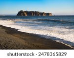 Rialto Beach with sea stacks in Washington State. Rialto Beach, situated within Olympic National Park, is positioned to the north of La Push, the Quileute Tribe