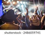 Riaza, Spain, July 9 2017, Joyful crowd enjoying live music at Huercasa Country Festival in Riaza, Segovia, Spain in 2017.